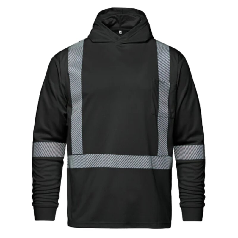 Long Sleeve Hi-VIS Hooded T-Shirt with Segmented Stripes Thumbnail